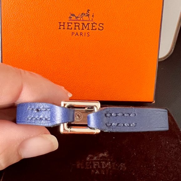 Hermes Rivale Mini Rivale Bracelet in Blue Leather, Sz 7" - Picture 2 of 9